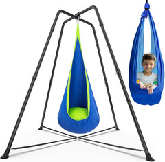 Sensory Pod Swing with Stand Frame X-Shaped Hammock Chair Set Indoor Outdoor 33