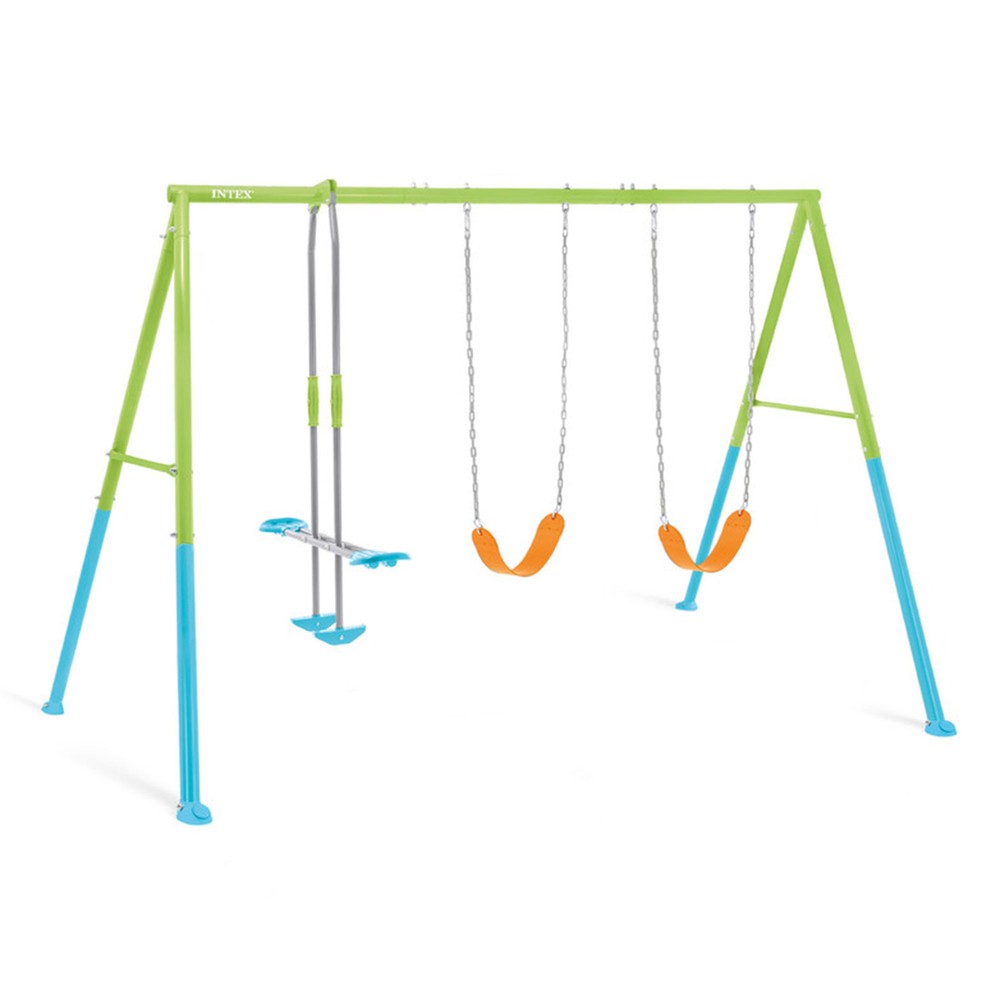 Three Feature Colored Playground Swing Set w/ Trapeze Bar, Multicolor(For Parts)