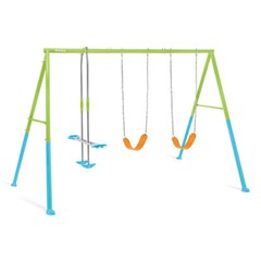 Three Feature Colored Playground Swing Set w/ Trapeze Bar, Multicolor(For Parts)