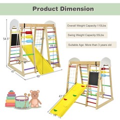 Indoor Playground Climbing Gym Kids Wooden 8 in 1 Climber Playset for Children
