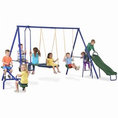 Outsunny Metal Swing Set for Kids with Double Swings Slide Seesaw Glider