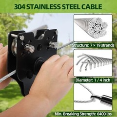 Backyard Zipline Kit for Kids & Adults – 100FT, 400 lbs Capacity, Quick Tighten,