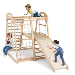 8-in-1 Jungle Gym w/Slide, Monkey Bar, Swing, Rope Ladder, Resting Platform, Net