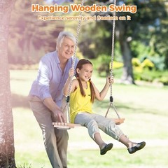 Wooden Tree Swing,Wooden Swing for Adults/Kids with 500lbs Load Capacity,Adju…