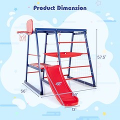 Kids 7-In-1 Indoor Playground w/ Slide Climbing Net Crowling Ladder Rope Ladder