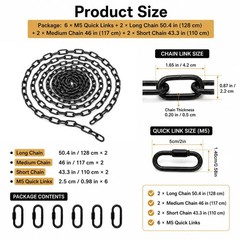 6 Pack Long Black Chain Link for Porch Swing Hanging Chains Decorative Coated…