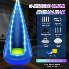 LED Light Up Kids Pod Swing Seat – Sensory Hammock Chair for Autistic Children,