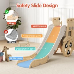 Toddler Slide Playset, Activity Center with Basketball Hoop, Yellow