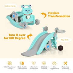 4-in-1 Kids Rocking Horse Toy Children and Slide Set Gift Kids w/Basketball Hoop