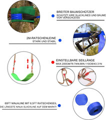 Kids Ninja Obstacle Course – 10 Durable Challenges & 60′ Slackline Set