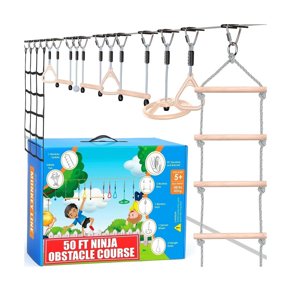 Hyponix Sporting Ninja Warrior Obstacle Course for Kids – 2 x 50 ft – Up to 8…