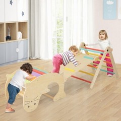 7-in-1 Indoor Gym Toddler Playground Wooden Climbing Kids Toys W/Reversible Ramp