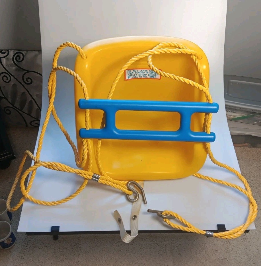 Little Tikes Vintage Toddler Swing Yellow Blue Safety Belt Outdoor RARE HTF EXC