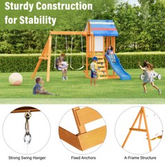 Wooden Outdoor Swing Set 3 in 1 Swing Set outdoor Children’s Playset with Slide