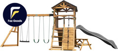 Endeavor II Cedar Wood Swing Set with Wave Slide Play Deck Double Rock Wall NEW
