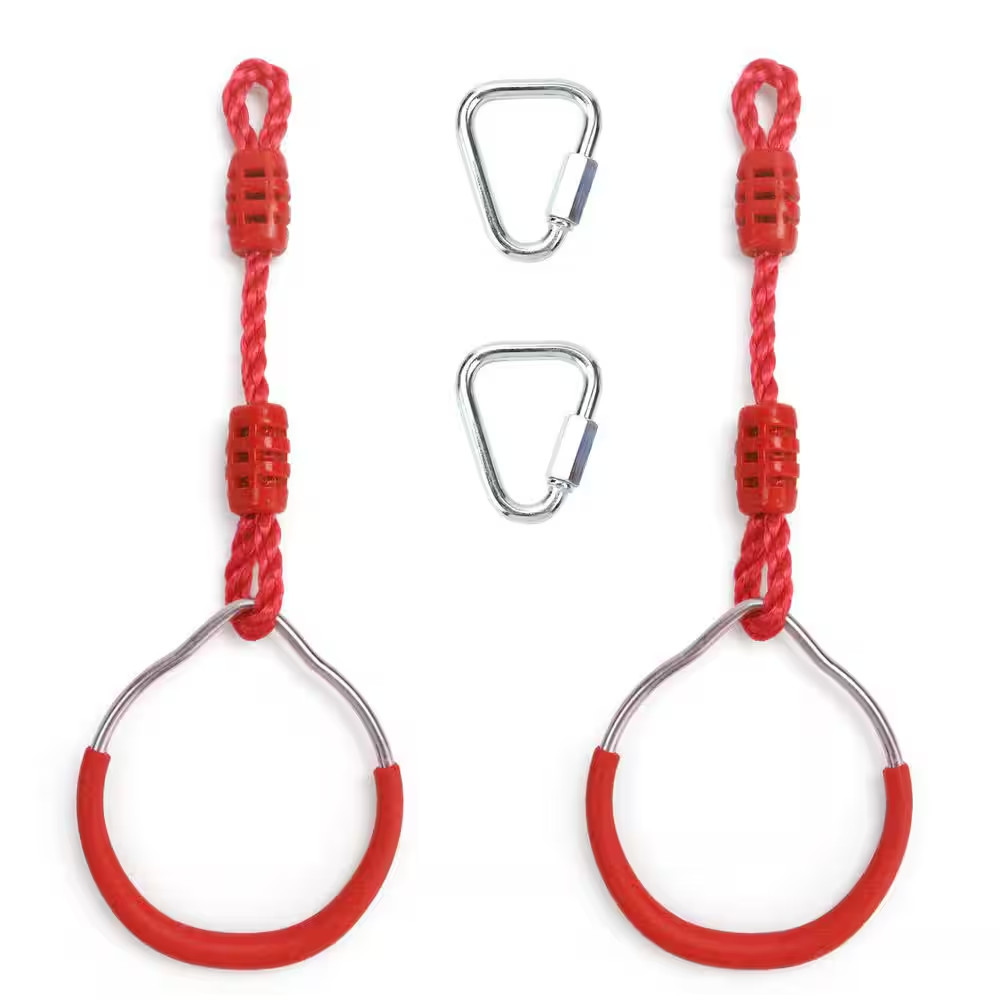 2-Pack Ninja Rings Obstacle Course Swing Set, Red Plastic Rings with Carabiner,