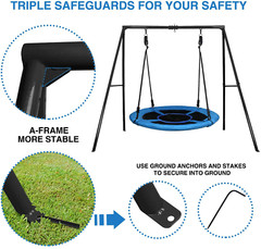 40in Saucer Tree Swing Set Swivel and Heavy Duty Metal A Frame 440lbs Capacity