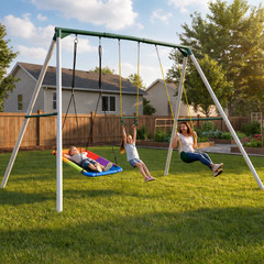 9.5ft Tall Heavy Duty Frame Metal Swing Set for Kids Adult Outdoor with 3 Swings