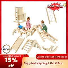 8-in-1 Wooden Climbing Toy Foldable Arch Ladder Ramp Indoor Frame for Toddlers
