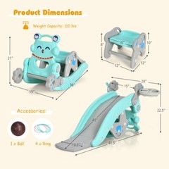 4-in-1 Kids Rocking Horse Toy Children and Slide Set Gift Kids w/Basketball Hoop