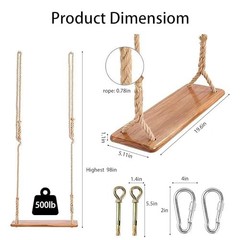 Hanging Wooden Swing, Seat 19.7″x 5.1″× 1.2″, Tree Swings for Adults and Kids