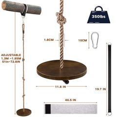 Yangbaga Wooden Round Disc Rope Swing 51”-73” Adjustable Child, Brown