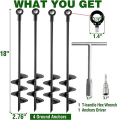 4 Pack 18″ Heavy Duty Ground Anchors – Swing Set, Tent, Shed, Trampoline Kit