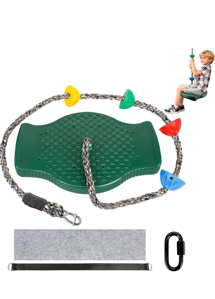 Tree Swing for Kids – Single Disc Seat and Climbing Rope Set w/Carabiner