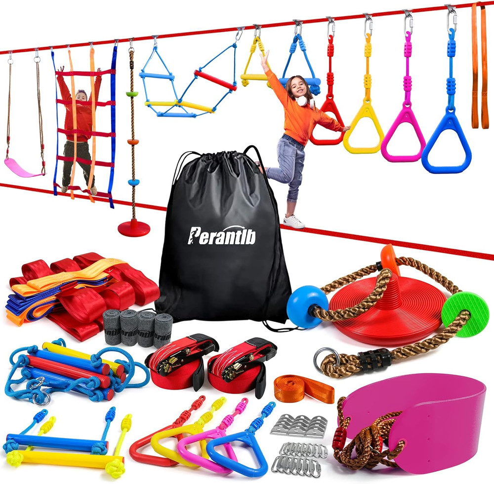 Ninja Warrior Obstacle Course for Kids-Playground Fitness Equipment Ninja Slackl