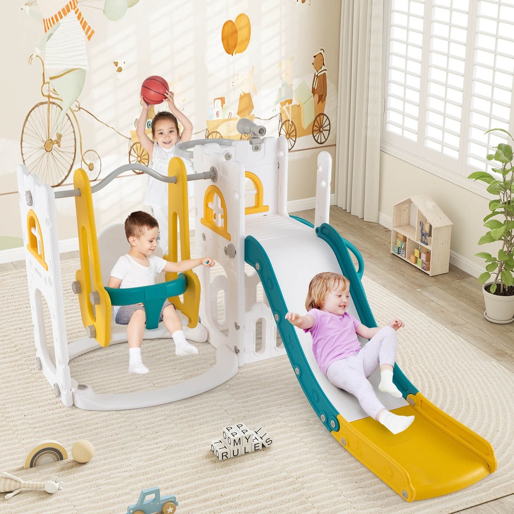 7-in-1 Toddler Slide & Swing Set Indoor Playground for Kids Age 1-3 Years Old