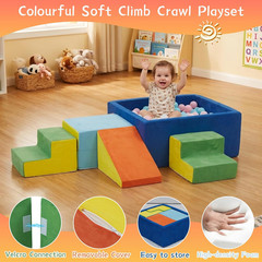 Soft Foam Climbing Blocks with Ball Pit, 6PCS Color Indoor Climbing Toys for Tod