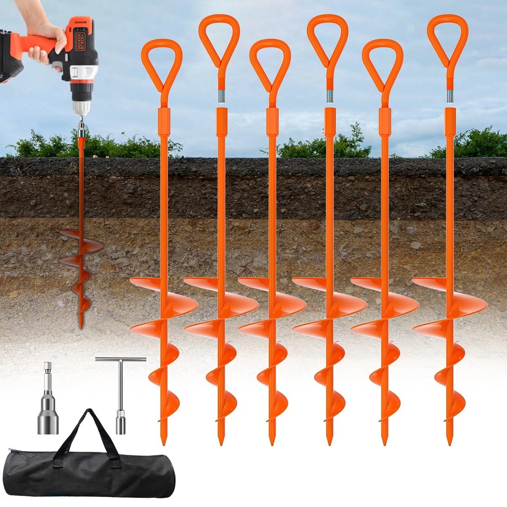 6 Pack 18″ Ground Anchors Heavy Duty Screw-In Earth Anchor w/ T-Handle _SALE OFF