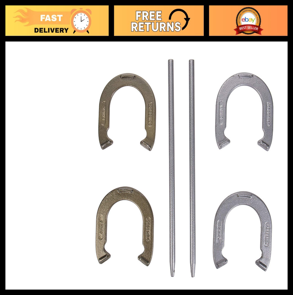 Complete Horseshoe Set – 4 Forged Steel Horseshoes & 2 Stakes – Patriotic Colors