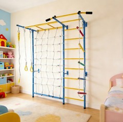 7 in 1 Indoor Playground Wall Gym with Monkey Bars and Gymnastic Rings