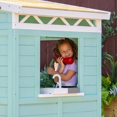 Teamson Kids Rainbow Shade Wooden Playhouse with Kitchen, Flower Box & Bench