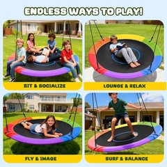 60 Inch Tree Swing Large Round Saucer 700lbs Outdoor Fun with 2 Hanging Straps