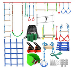 Ninja Warrior Obstacle Course for Kids- 2×65ft Slackline Kit with 10 Accessories