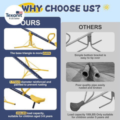 Seesaw for Kids Outdoor, Heavy Duty 250LB 360° Rotating Seesaw Outdoor Teeter To