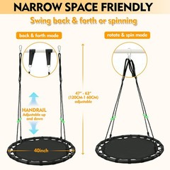 Black Round Saucer Swing with Handles -Made of Sturdy Frame,PP Mat,Adjustable…