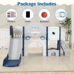 10 in 1 Toddler Slide Set w/Magnetic Whiteboard, Telescope Ring Toss for Ages 3+