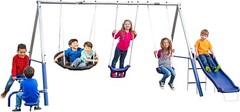 Galvanized Steel Free N’ Swing Play Set with Slide & See-Saw – 7 Child Capacity