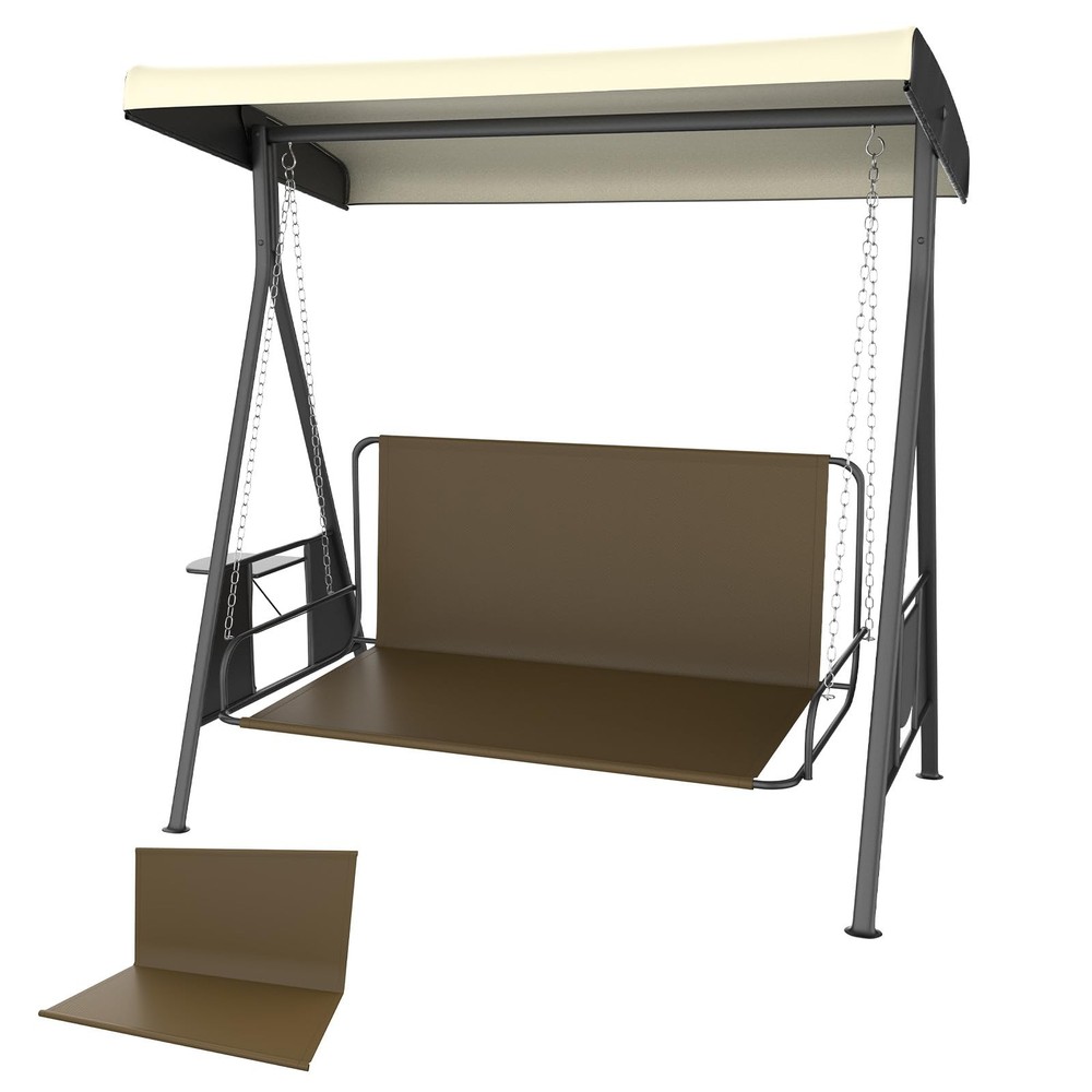 Brown 3-Seat Outdoor Swing Cover, Durable 600D Oxford Waterproof Fabric