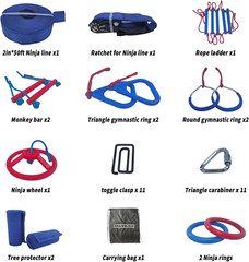 Ninja Warrior Obstacle Course for Kids Backyard-1×50Ft Slackline Kit with 10 Mos