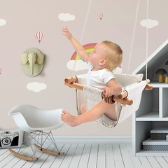 MLIAN Natural Wood and Canvas Baby Swing & Seat Chair for ages 6-36 Months