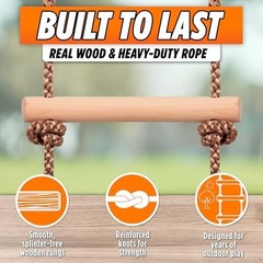 Wooden Rope Ladder for Kids – 6ft Outdoor Climbing Ladder with Real Wood Rungs,