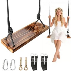Carbonized Wooden Swing,Aspelve Hanging Tree Swing with Heavy Duty 440 18″x 8″