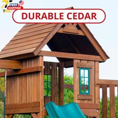 Wooden Outdoor Playground Set with Slides Rock Wall Swing Set & Playground Equip