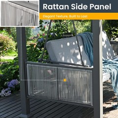 3-Seat Porch Swing with Stand 2in1 Convertible Bed Wicker Canopy Gray Outdoor