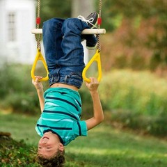 Trapeze Swing Bar with Rings, Wooden Trapeze Swing Bar with Plastic Gym Rings…