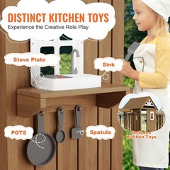 10-in-1 Wooden Play System: 2 Swings 6ft Slide Fort Sandbox Rock Wall Ladder